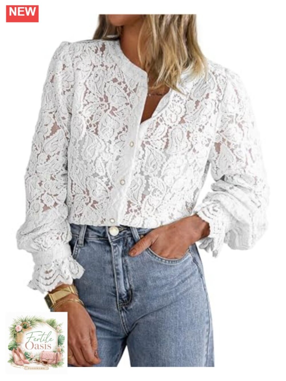 Elegant Lace Button Down Long Sleeve Blouse for Women - Sheer Fall Casual Work